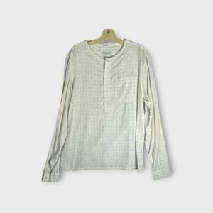 Saturdays NYC Mens Popover Shirt Sz M Ivory Grid Print Viscose Long Sleeve